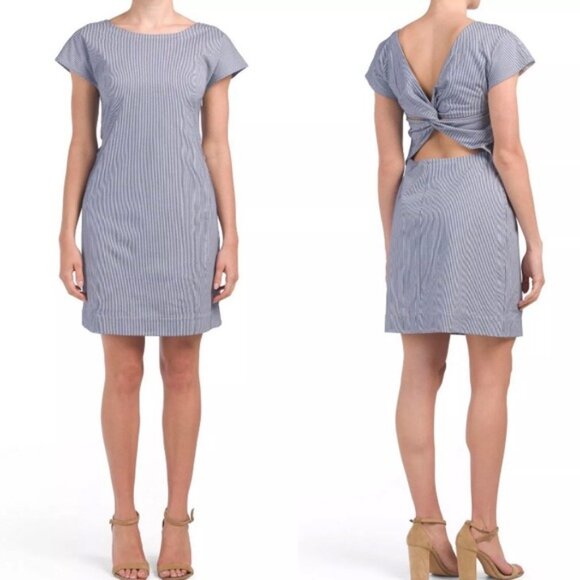 NWOT Theory Seercucker Pinstripe Open Back Cutout Summer Dress Size 6 - Picture 1 of 9